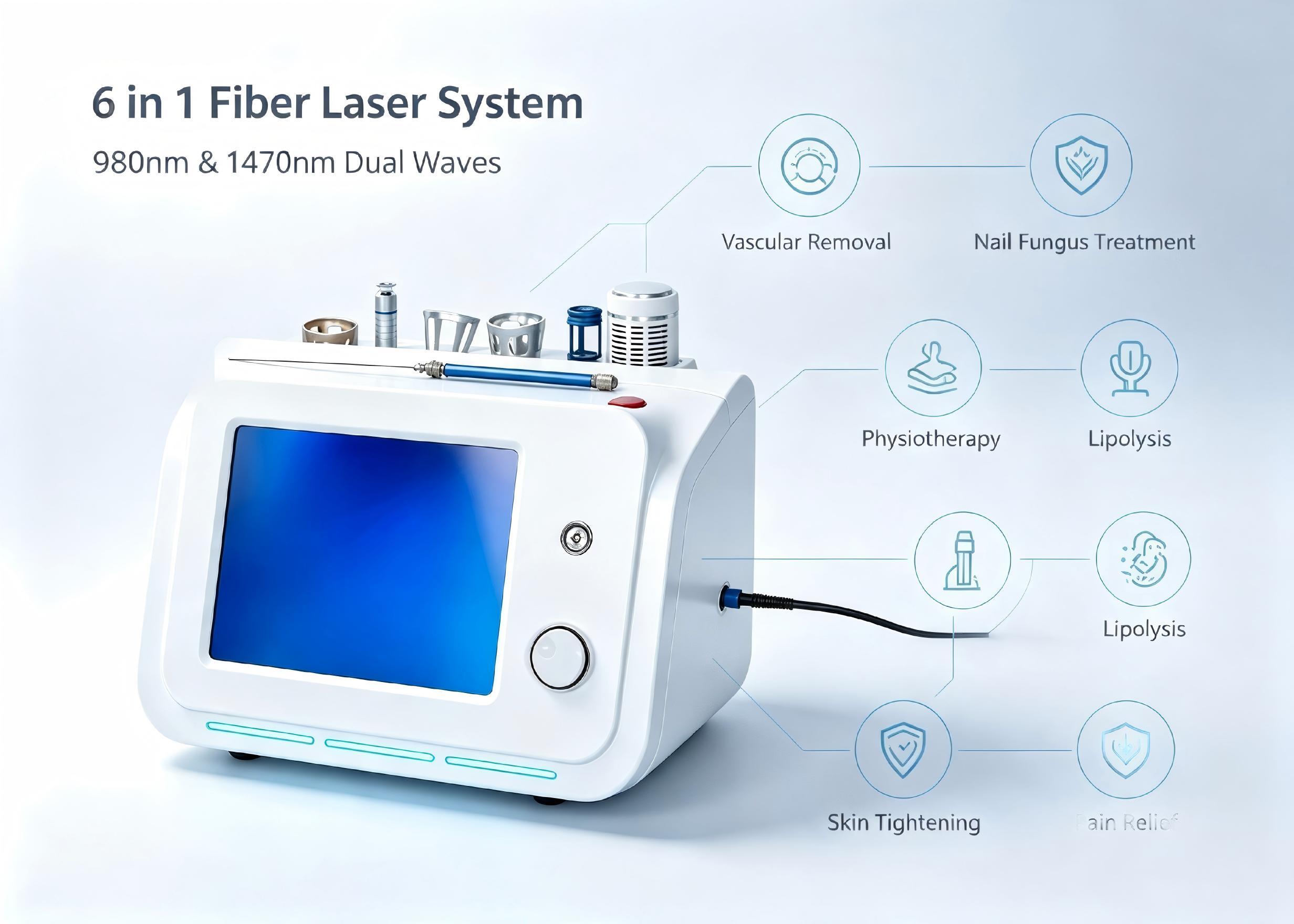 6 In1 980nm Fiber Laser 1470nm Dual Waves Laser Lipolysis Vascular Treatment Skin Rejuvenation Device Oem Odm Factory Supply