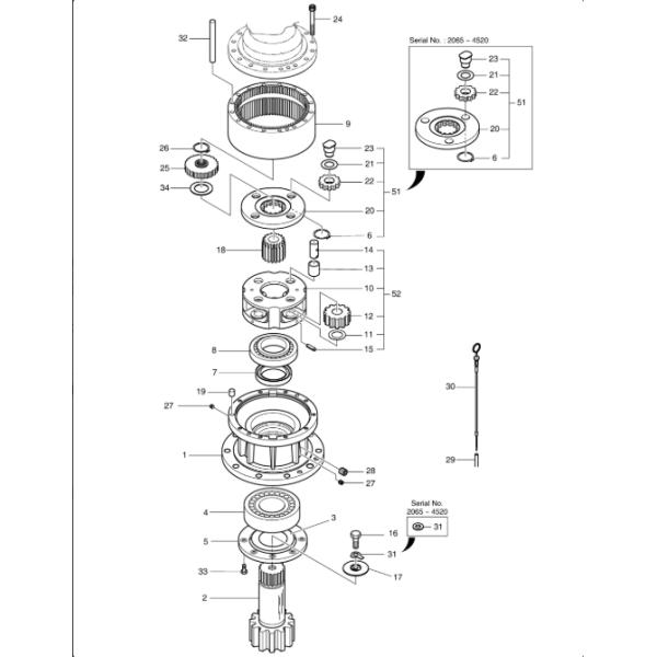 DH225-7 Swing Reduction Device Swing Gearbox Excavator Swing Reducer Gearbox Without Motor