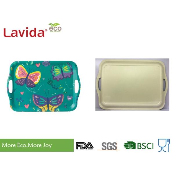 Unbreakable Anti-slip Environmental friendly Bamboo Fiber Tray for serving with carring side handles Melamine Food Tray