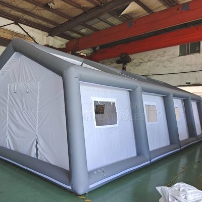 Commercial Inflatable Event Tent with Reinforced Grey Air Frame White Fabric Walls Windows and Modular Large Capacity Layout