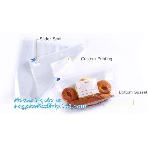 Slider Freezer Custom Transparent LDPE Plastic Waterproof Zip lockk Storage Bag, Slider zipper clear plastic PE POLY water