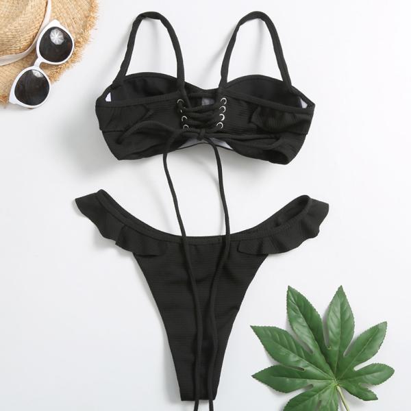 Tiered Layer Tie a Knot Front Top With Low waist Bikini swimsuit high cut