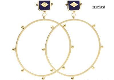 Saya 18k Stainless Steel Gold Earrings Blue Gem Earrings For Party