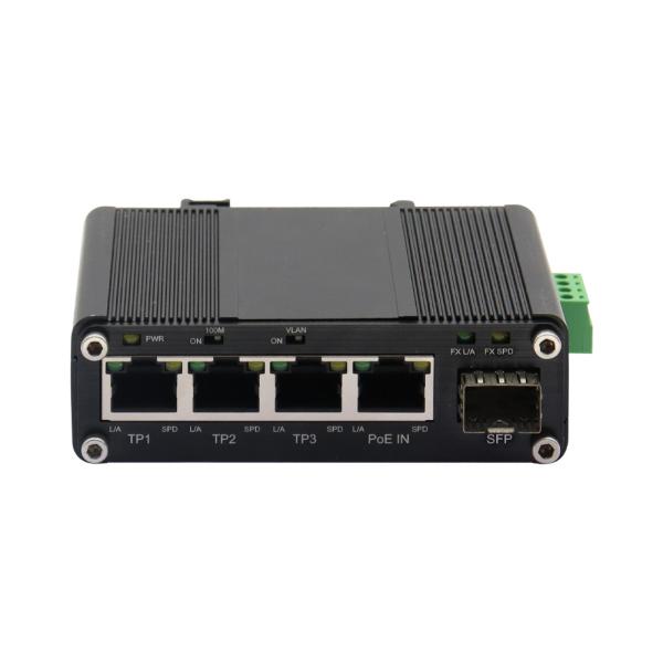 Mini 3-Port 10/100/1000T + 1-Port 100/1000X SFP Hybrid Interface Ethernet Adaptor with PD and PoE Splitter Function