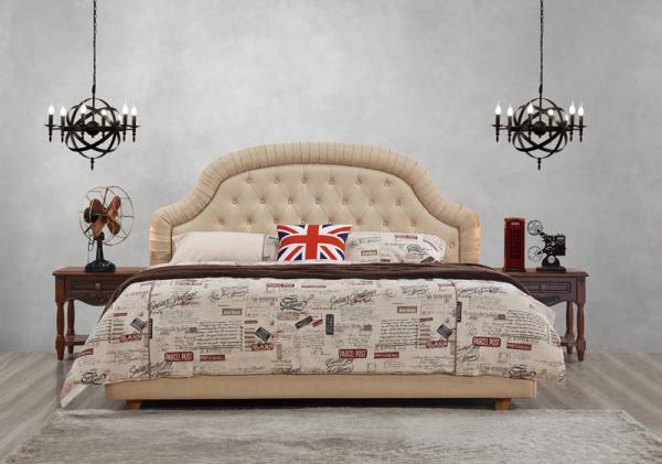 Good quality Gery Fabric Upholstered Headboard Queen Bed Leisure Furniture for American design Apartment Bedroom set
