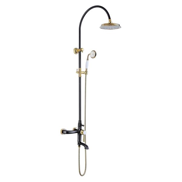 Antique Brass Bathroom Shower Faucet Set with Metered Faucets and Rainfall Shower Head