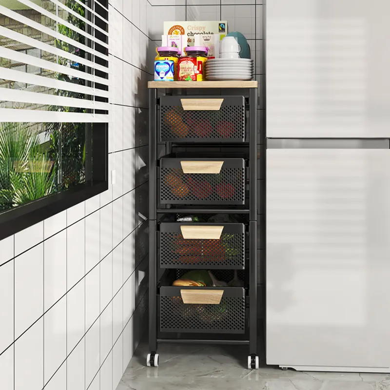 6 Tier Kitchen Metal Rolling Basket Utility Cart Storage Stand Fruit Vegetable Snack Organizer Shelf for Home