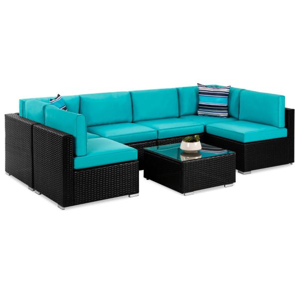 NO Folded 7 Pieces Outdoor Rattan Sofa Set Luxury Wicker L Sectional Modern Design