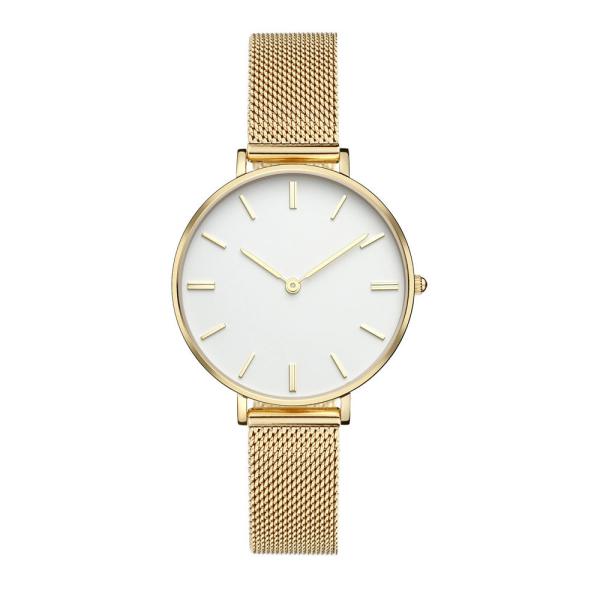 Gold Quartz Ladies Stainless Steel Watches Quick Release Mesh Strap