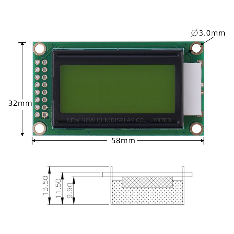 Russian Yellow Green Film 0802B Dot Matrix Screen 8*2-Character LCD Screen COB LCD Module