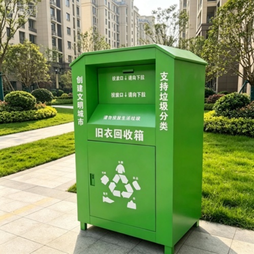 Commercial Secondhand Garment Donation Recycling Cabinet, Weatherproof Metal Clothing Collection Bin for Residential Communities