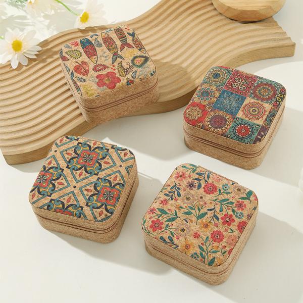 ORIGINAL PREMIUM CORK JEWELRY BOX PORTABLE TRAVEL EARRINGS RING NECKLACE STORAGE BOX