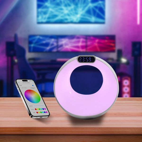 Smart Mini 4-in-1 Wireless Speaker LED RGB Night Light Digital Clock Bluetooth Portable AC QC3.0 USB-C Charging Bedside