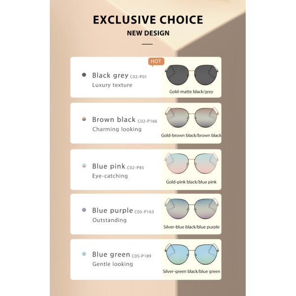 Protección ULTRAVIOLETA alrededor del tipo simple OEM de las mujeres de las gafas de sol del metal