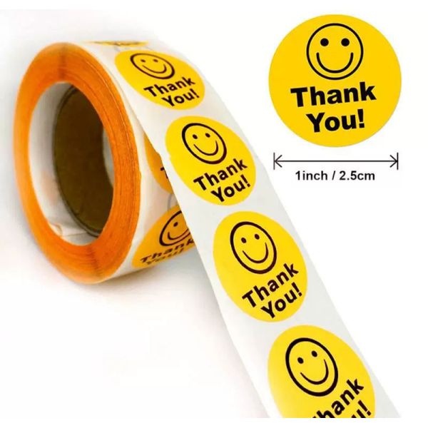 CMYK Colorful Waterproof Round Thank You Sticker Labels 1Inch Smile Face