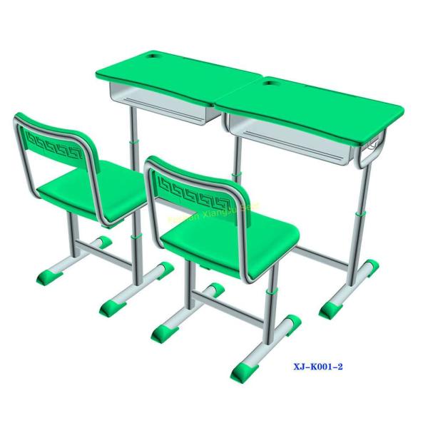 Green Double Seater School Desk And Chair / Children 's Classroom Furniture