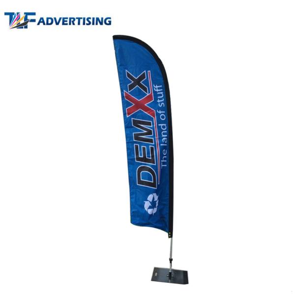 Single Side Outdoor Advertising Flags No Loose Edges Heavy Steel Base With Elastic Cord