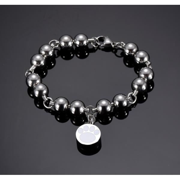 Stainless Steel Bead Chain Bracelet with Paw Print Charm Cremation Jewelry Bangles