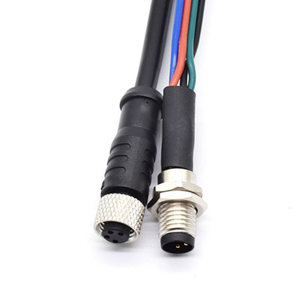 M8 Waterproof Wire Harness Straight Right Angled 3 Pin 4 Pin Male Female Metal Screw