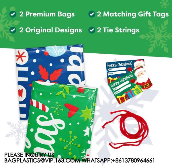 Christmas Bicycle Bag 60” X 72, Jumbo Gift Bag For Xmas Season, Large Bike Present Bag Gift Tags For Holiday Gift