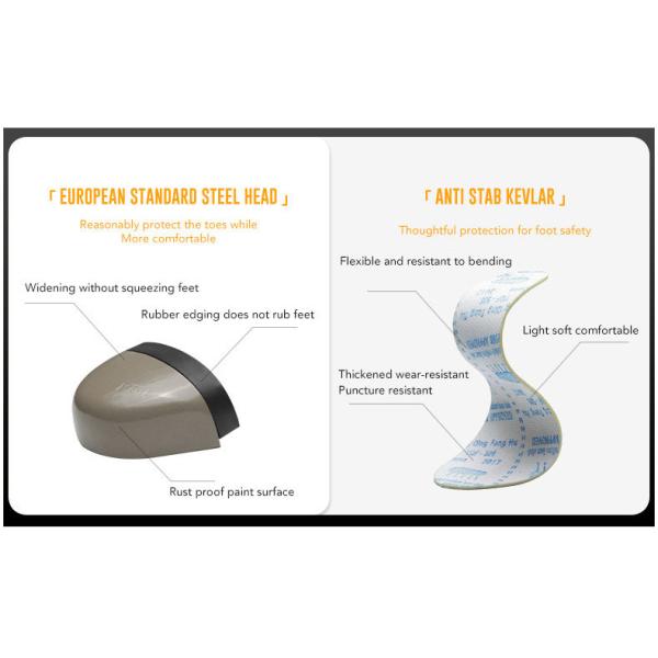 Chaussures de sécurité en cuir en microfibre volante en tricot, chaussures de sécurité à semelle moyenne en Kevlar, chaussures de sécurité en acier, chaussures de travail en caoutchouc
