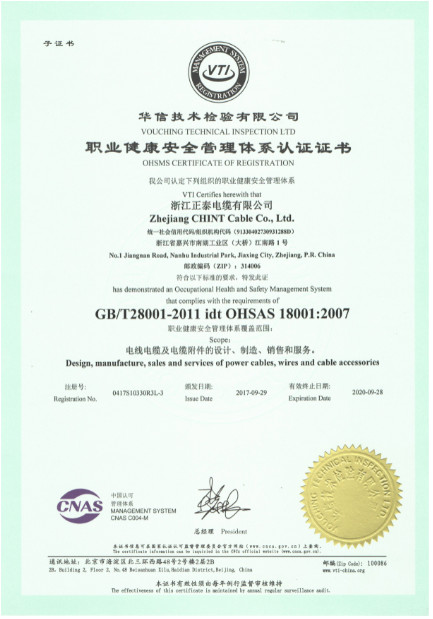 Zhejiang CHINT Cable Co., Ltd Сертификации
