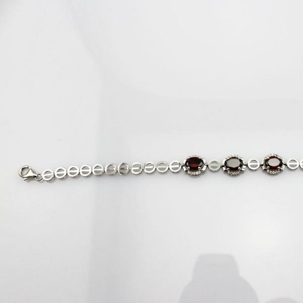 7x9mm Oval  Created Garnet and Clear Cubic Zircon 925 Silver Chain Bracelet (H05)