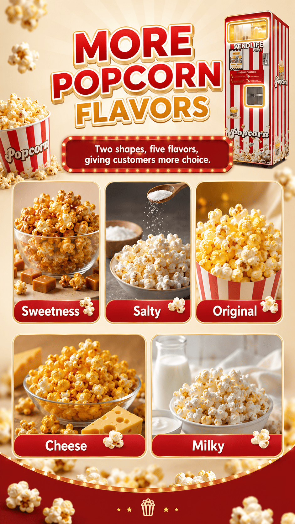 Commercial Automatic Popcorn Vending Machine 24 Hours Unattended Self Service Cinema Popcorn Maker Multi Flavor Popcorn Dispenser For Mall Arcade Amusement Park Customizable