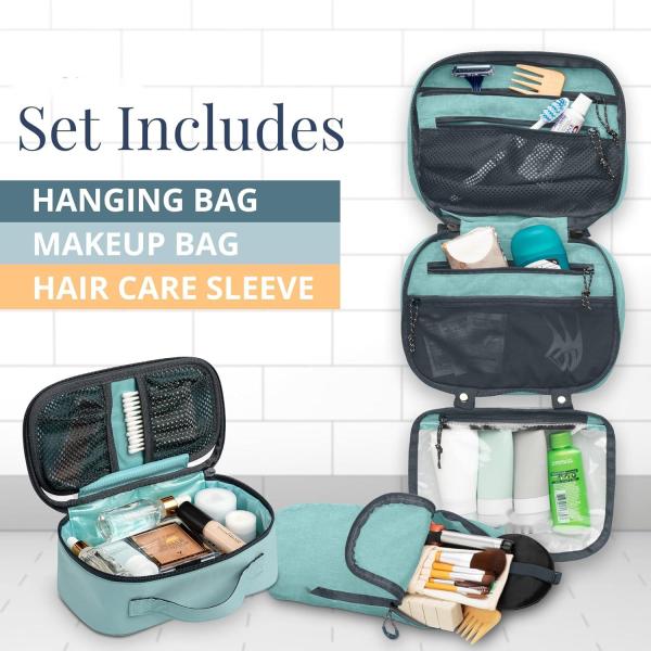 Ultralight Accessory Hanging Organizer Pouch Dusty Teal Makeup Custom Travel Bag with Brush Holder