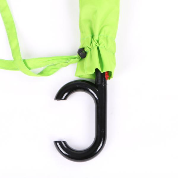 Windproof C Hook Reverse Folding Umbrella , Green Reversible Rain Umbrella