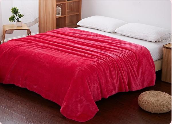 Washable Candy Color Flannel Bed Blanket , Jacquard Coral Fleece Blanket 220*240CM