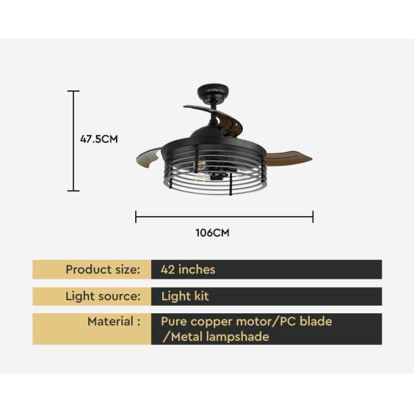 Ventilador de teto de quinta sem lâmina com luz industrial pequena e moderna