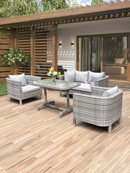 Restaurant Outdoor Light Luxury PE Rattan Sofa Set Patio Waterproof Metal Furniture