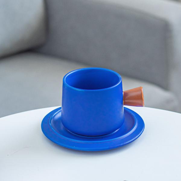 320 мл объемная фарфоровая чайная кружка керамическая чашка для кофе и тарелка набор Klein синие чашки