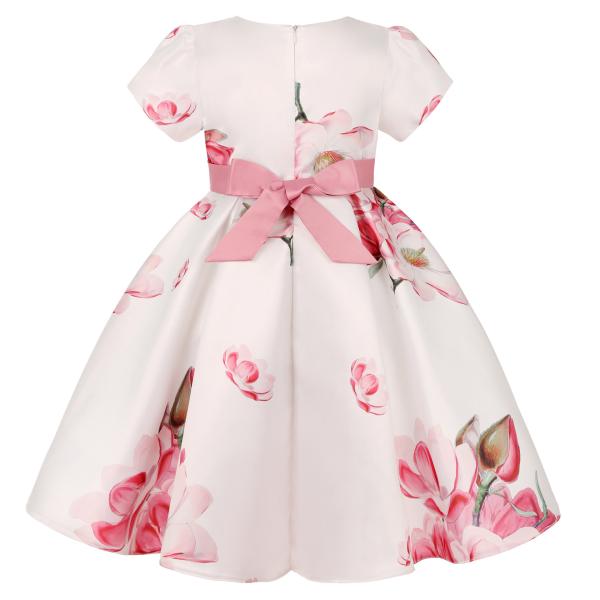 Summer Children's Clothing Children'S Retro Print Bow Puffy Dress