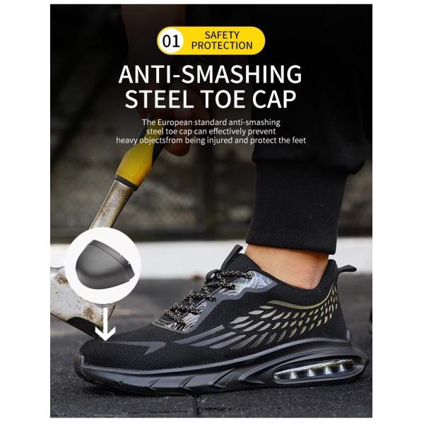 Industrial Work Flyknit Safety Shoes With Air-cushioned Sole And Kevlar Midsole