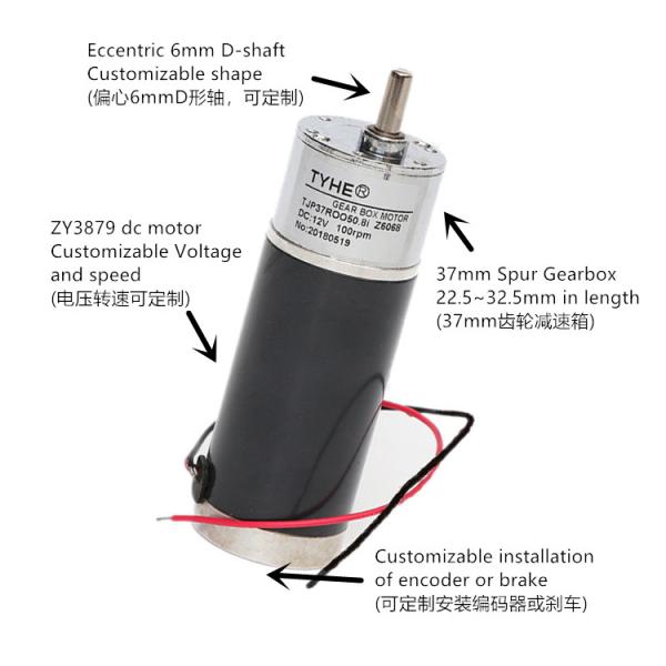 Low Noise Small 37mm Gearbox High Torque 3000rpm 12v 24v 12v24v Magnetic 30w 20 Watt 25 Watt 20kg Load Dc Gear Motor