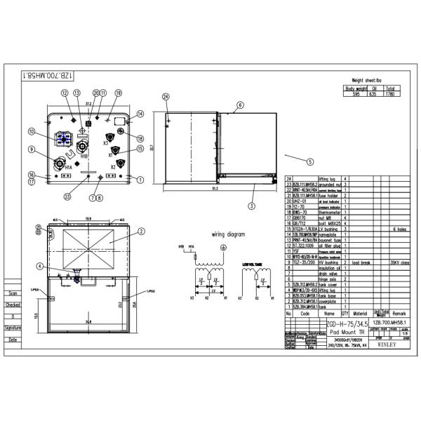 75kva однофазная подставка монтированный трансформатор цикл питания 34500GrdY/19950 до 240/120V двойной обмотки