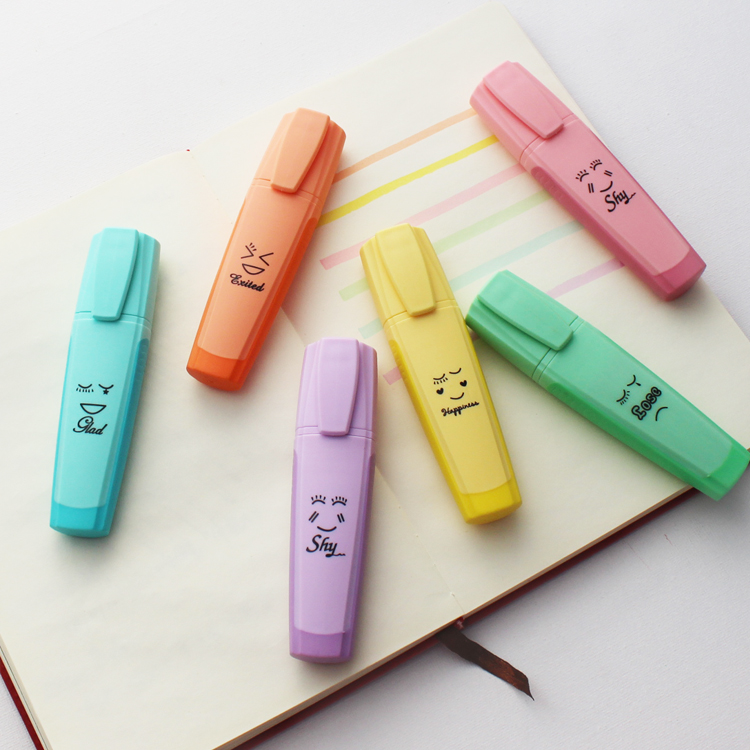 hot sale wholesale candy color 6pcs highlighter pen