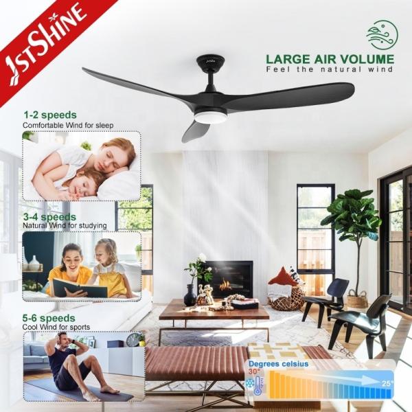 Ventilador de teto LED com luz 1stshine Interior Preto Madeira Sólida DC Motor silencioso Remote