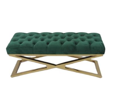 Button Tufted Velvet Bedroom Ottoman Bench Stainless Steel Base