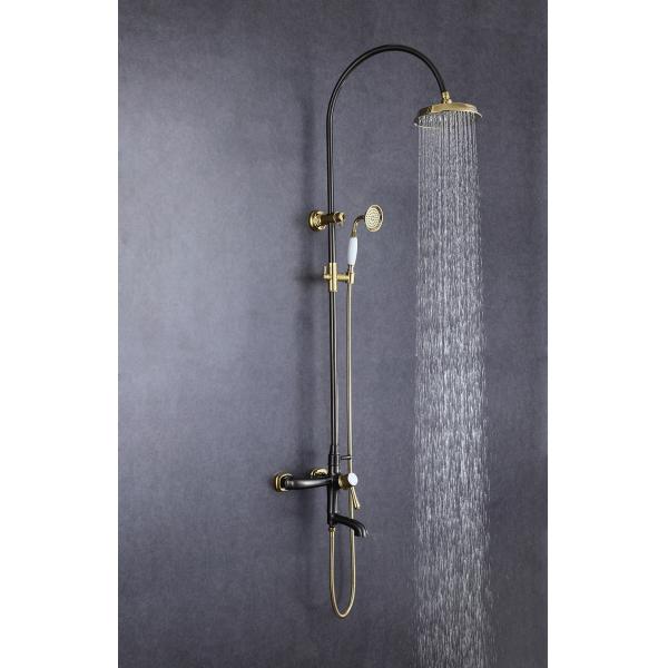 Antique Brass Bathroom Shower Faucet Set with Metered Faucets and Rainfall Shower Head