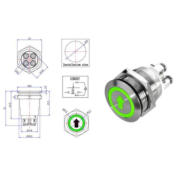 19mm Latching Metal Push Button Switches On Off Illuminated Dot Light