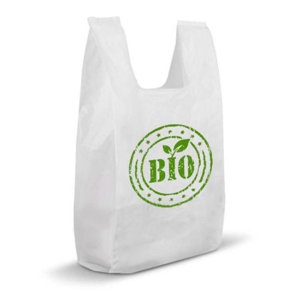 Blocked Biodegradable T Shirt Bags Packaging Compostable Grocery Bags With Handles
