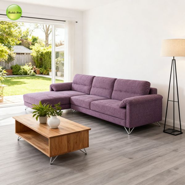 ODM Slipcovered L Shaped Sectional Sofa Couch Deep Seat Purple Linen Fabric