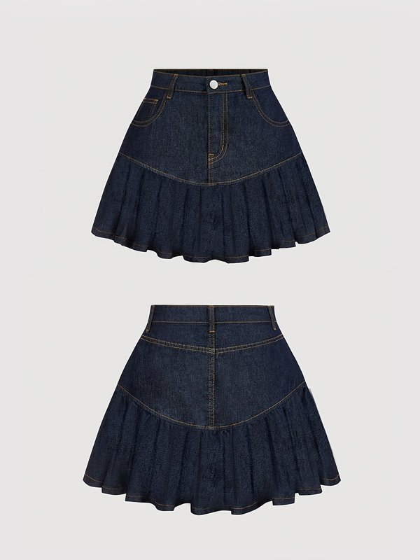 Blue Pleated Low Waist Denim Skirts Custom (4009)