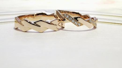 Mixed Color Braided Striped Nifty 18k Rose Gold Couple Rings