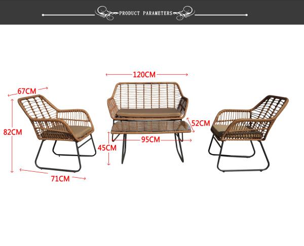 Jardim Rattan Mesa de jantar e cadeiras de aço PE Rattan tecido mesa de café cadeira de sofá