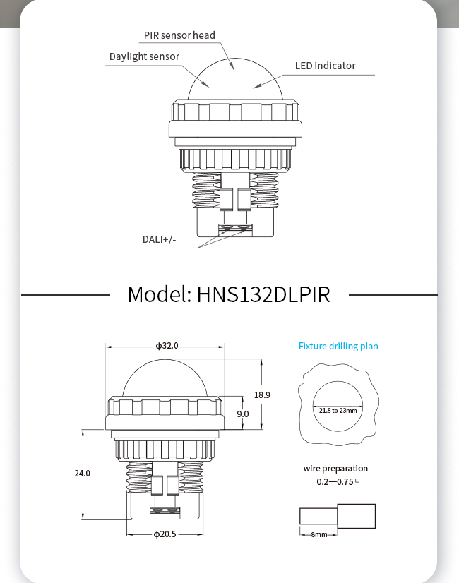 HNS132DL DALI-2 многодатчик устройство ввода Zhaga Book 20 Малый PIR датчик DALI-2 D4i Стандарты водонепроницаемость IP65