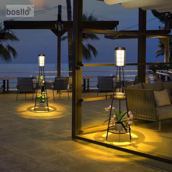 Retro Solar Lantern with Plant Stand and USB Rechargeable Energy Saving Floor Lights